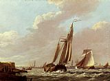 Johannes Hermanus Koekkoek Canvas Paintings - Shipping In A Choppy Estuary